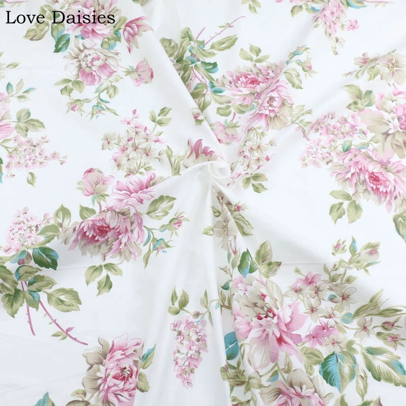 

100% Cotton Width 235cm WHITE Aesthetic Purple Pastoral Flowers Twill Fabric for DIY Handwork Bedding Cushions Apparel Dress