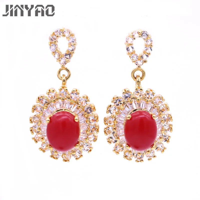 JINYAO Chic Charm Red Coral Zircon Champagne Gold Color Drop Earring For Women Valentine's Day Gift Jewelry brinco
JINYAO Chic Charm Red Coral Zircon Champagne Gold Color Drop Earring For Women Valentine's Day Gift Jewelry brinco