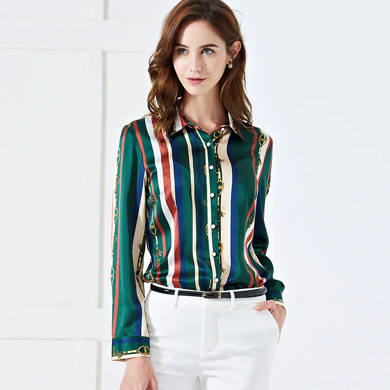 100% Mulberry Silk Shirt/Satin Blouses/Shirt Woman Long Sleeve/Slim Stripe Summer Ladies Tops/Personalized Printed Women's Shirt
100% Mulberry Silk Shirt/Satin Blouses/Shirt Woman Long Sleeve/Slim Stripe Summer Ladies Tops/Personalized Printed Women's Shirt