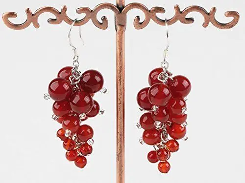 

LJHMY Stunning Red Carnelian Stone Faceted Cluster Dangle Drop Earrings Jewelry Bohemian Big Earrings Women