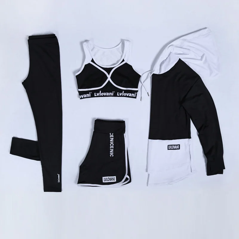 2018 New Women Yoga Set Breathable Black and White Gym Clothing Hoodie Shirt+Bra+Pants+Shorts 4 Pcs M-3XL Large Size Sports Suit
2018 New Women Yoga Set Breathable Black and White Gym Clothing Hoodie Shirt+Bra+Pants+Shorts 4 Pcs M-3XL Large Size Sports Suit