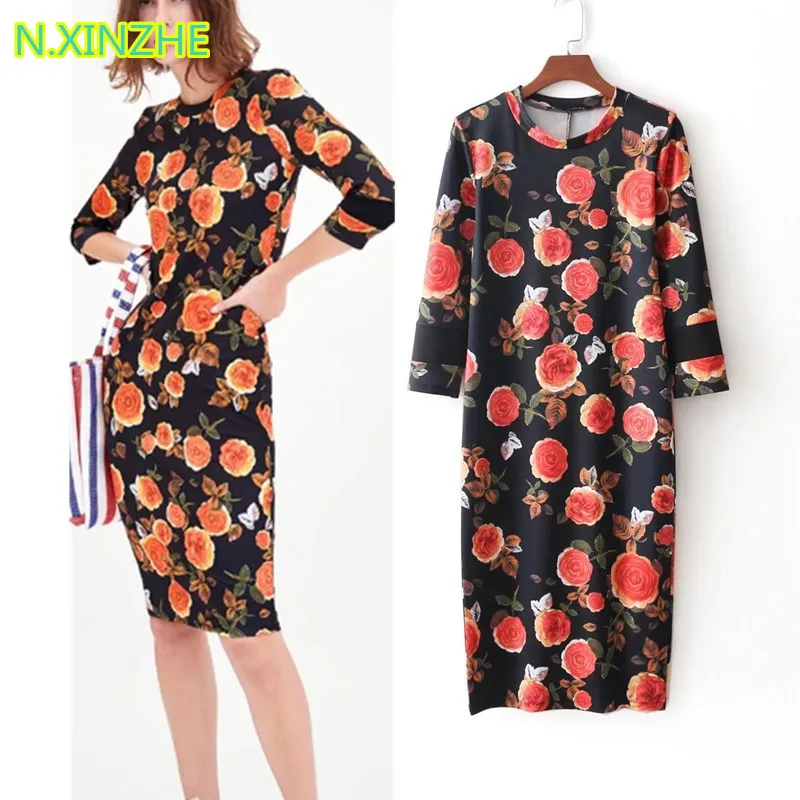 2018 women clothing three quarter sleeve O-Neck elastic print dress Female high street fashion slim pencil dresses S2982
2018 women clothing three quarter sleeve O-Neck elastic print dress Female high street fashion slim pencil dresses S2982