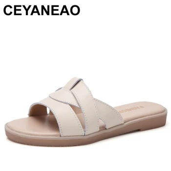CEYANEAO Summer women slippers slip on round toe flat slides sandals women white black leather slippers flip flops slippersE2136 
CEYANEAO Summer women slippers slip on round toe flat slides sandals women white black leather slippers flip flops slippersE2136