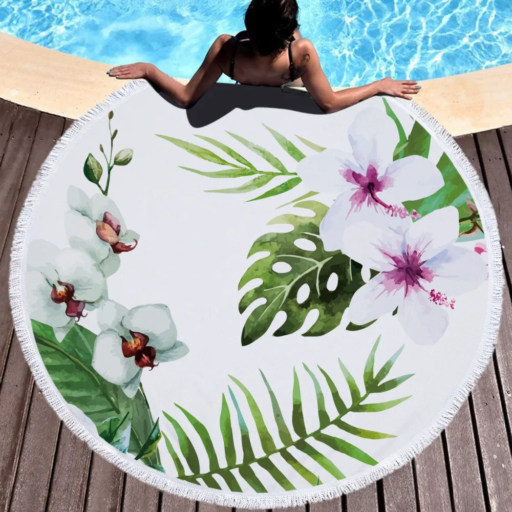 

mylb Round Beach Towel with Tassels 150cm Wall Tapestry Soft Microfiber Thick Terry Towel Yoga Mat Sport Tow