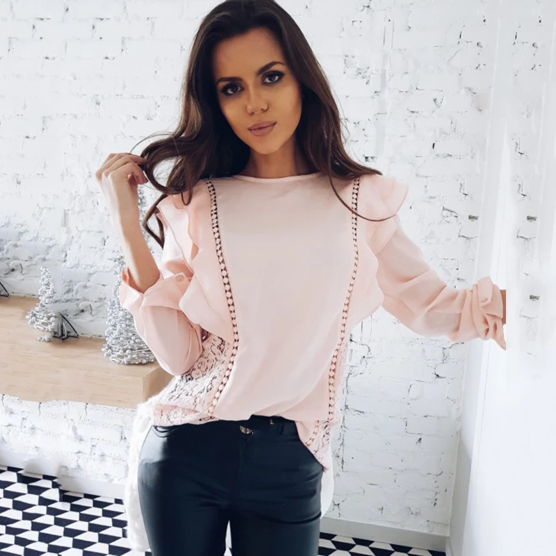 2019 Spring Autumn New Lady Causal O-Neck Long Sleeve Solid Female Shirts Lace Patchwork Chiffon Blouses Women Ruffle Tops
2019 Spring Autumn New Lady Causal O-Neck Long Sleeve Solid Female Shirts Lace Patchwork Chiffon Blouses Women Ruffle Tops