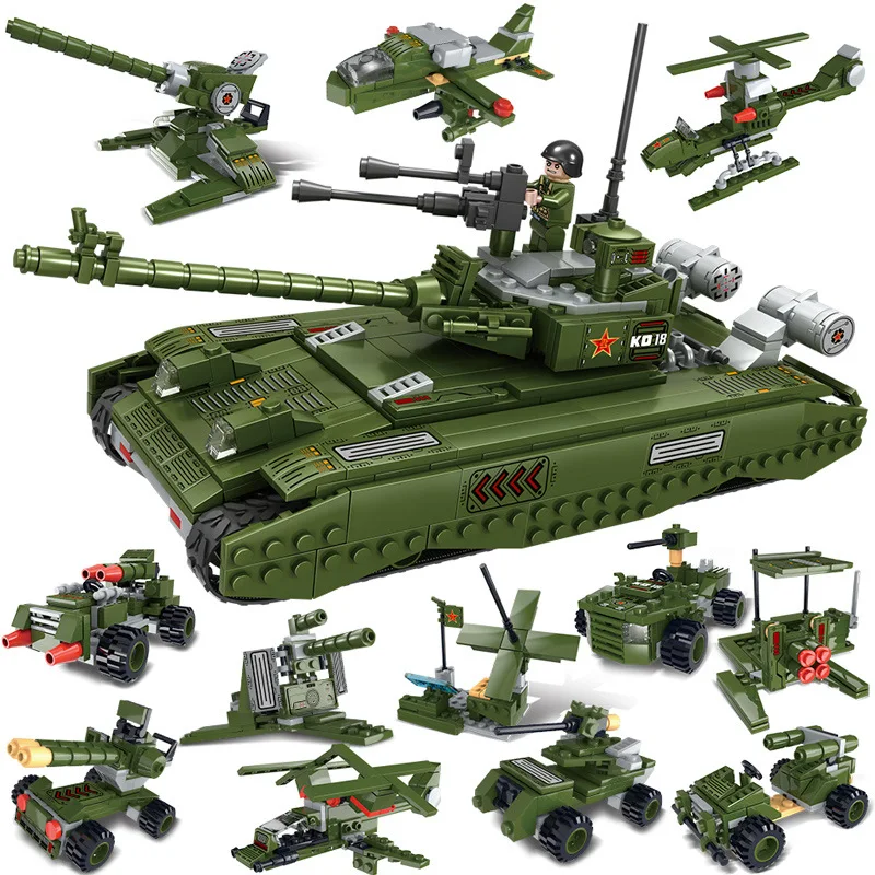 912Pcs 12in1 Military Type 99 Main Battle Tanks Model Building Blocks Sets Compatible Legoings Guns Figures Toys for Children
912Pcs 12in1 Military Type 99 Main Battle Tanks Model Building Blocks Sets Compatible Legoings Guns Figures Toys for Children
