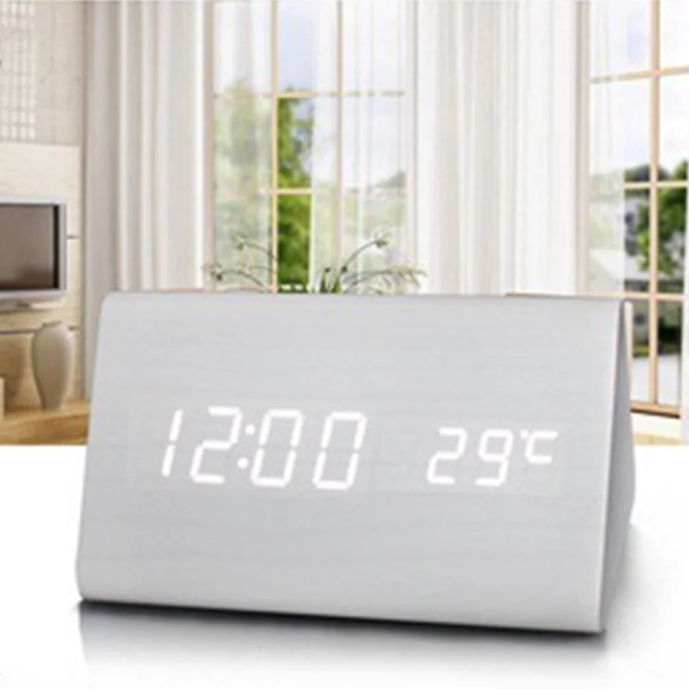 Wooden LED Alarm Clock Sound Control White Desktop Digital Clocks with Temperature Electronic Display Thermometer Home Decor
Wooden LED Alarm Clock Sound Control White Desktop Digital Clocks with Temperature Electronic Display Thermometer Home Decor