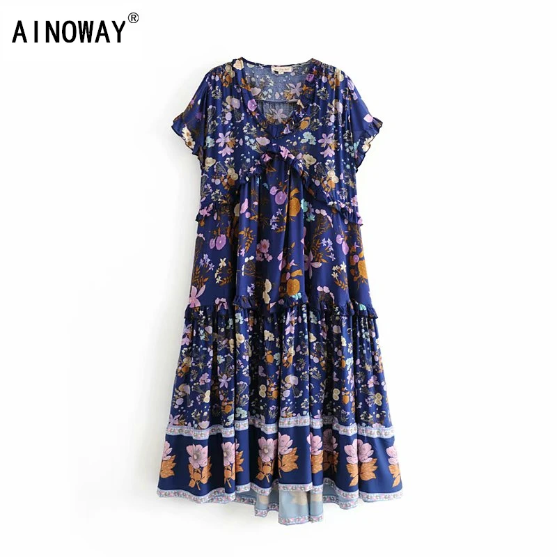 Vintage Chic women Floral print ruffles rayon Bohemian beach maxi dress Ladies V neck Tassel Summer pleated Boho dress vestidos
Vintage Chic women Floral print ruffles rayon Bohemian beach maxi dress Ladies V neck Tassel Summer pleated Boho dress vestidos