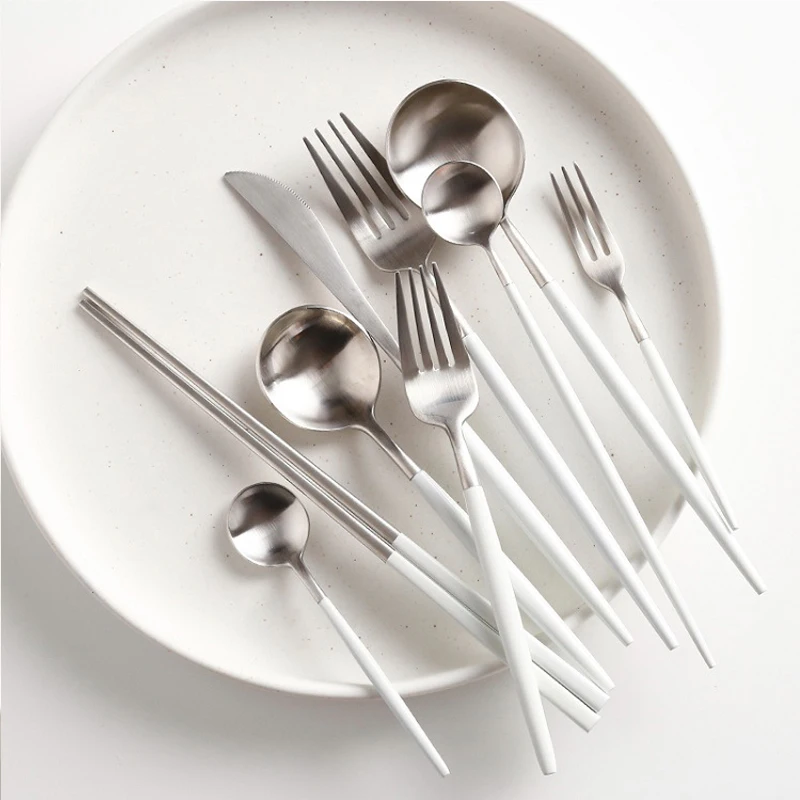 Wholesale Silverware Cutlery 18/10 Stainless Steel Frost Dinner Knife Fork Portugal Metal Dinnerware Set Kitchen Accessories 
Wholesale Silverware Cutlery 18/10 Stainless Steel Frost Dinner Knife Fork Portugal Metal Dinnerware Set Kitchen Accessories