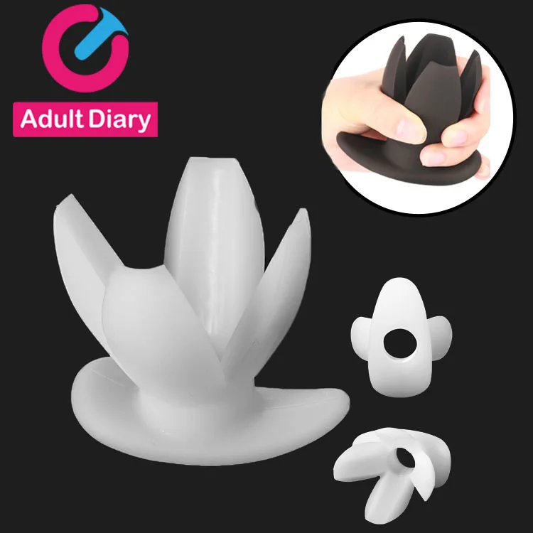 Super Power Fetish Flower Anal Plug Silicone Opening Butt Plug Anal Expander Anus Dilator Sex Toys For Men Woman Gay（Color:White/Black)