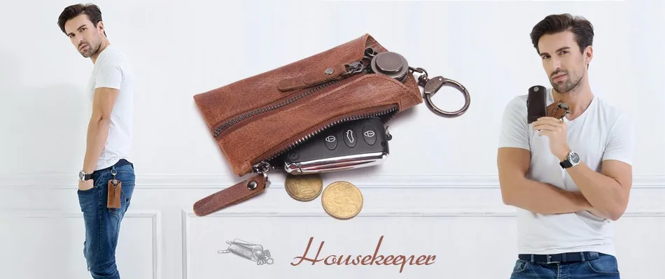 CONTACT'S Men Wallet Key Case Key Holder Wallet Coin Purse Genuine Leather Housekeeper Car Key Organizer Bag Small Portfolio 1