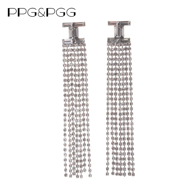 PPG&PGG Drop Earrings Super Long Silver Crystal Tassel Earrings for Women Fashion Earrings Long Wedding Jewelry Party Gift
PPG&PGG Drop Earrings Super Long Silver Crystal Tassel Earrings for Women Fashion Earrings Long Wedding Jewelry Party Gift