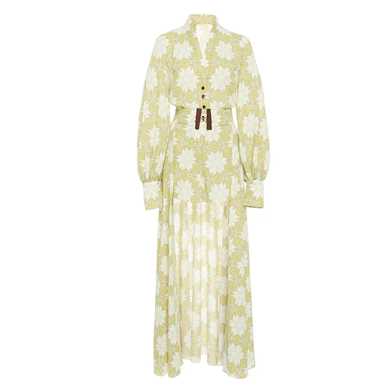 2019 Summer Elegnat Luxury Yellow Print Long Lantern Sleeve Two Price Dresses Women Sexy V-neck Sashes Holiday Clothes
2019 Summer Elegnat Luxury Yellow Print Long Lantern Sleeve Two Price Dresses Women Sexy V-neck Sashes Holiday Clothes