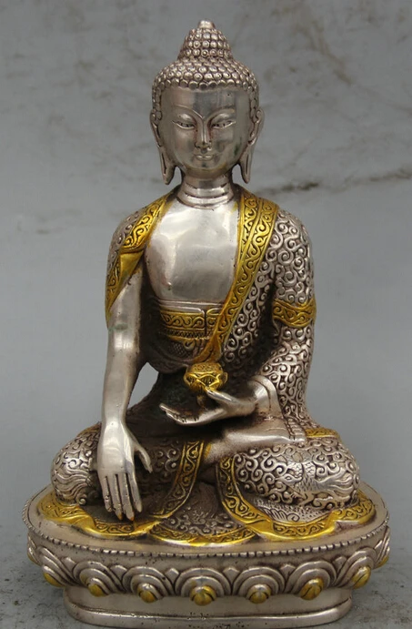 Free Shipping 8" Tibet Buddhism Silver Gilt Seat Lotus Shakyamuni Amitabha Buddha Bowl Statue R0710 (B0328)
Free Shipping 8" Tibet Buddhism Silver Gilt Seat Lotus Shakyamuni Amitabha Buddha Bowl Statue R0710 (B0328)