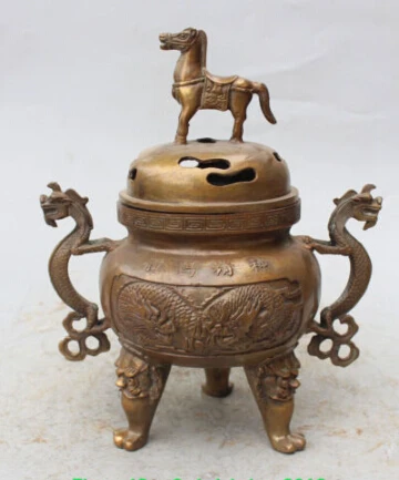 JP S0165 10" Marked Chinese Bronze dragon Horse Lion beast incense burner Censer Statue B0403
JP S0165 10" Marked Chinese Bronze dragon Horse Lion beast incense burner Censer Statue B0403
