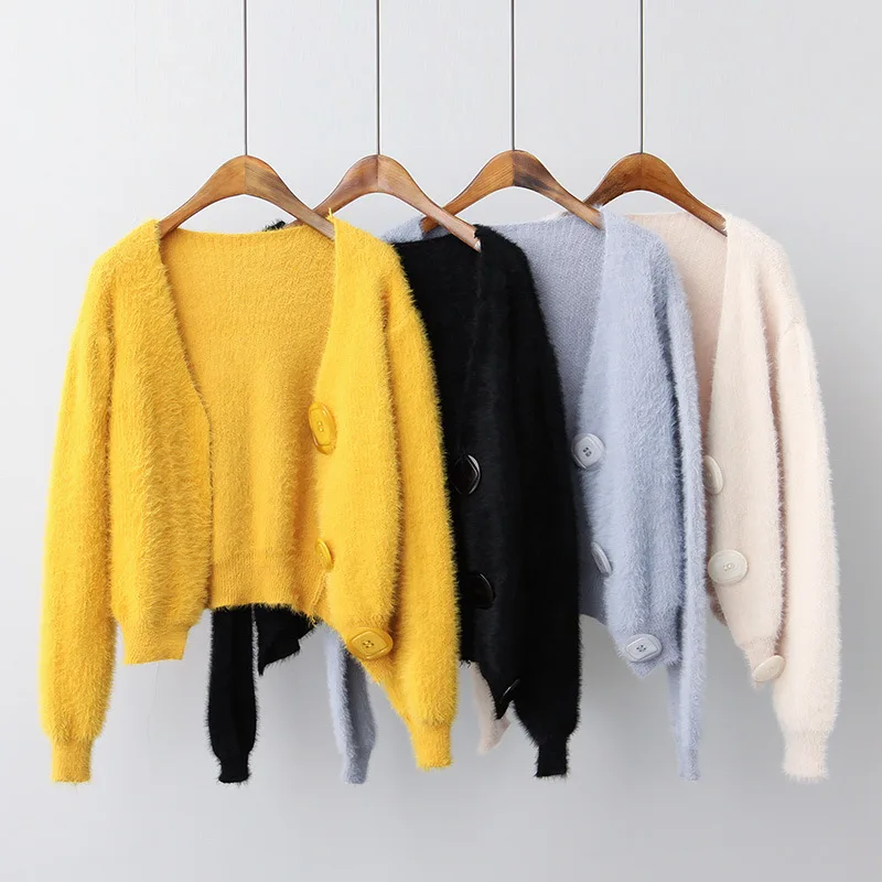 

Women Cardigans Short Style Knitted Tops Casual V Neck Crops Sweaters Slim Autumn Winter Clothes Knitwear jersey mujer invierno