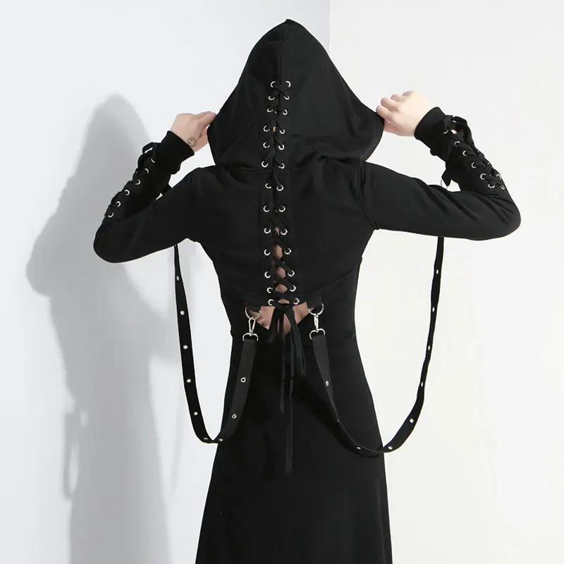 Gothic Dark Cross Bandage Hoodies Women Punk Halloween Sweatshirts Black Hollow Out Long Sleeve Female Short Crop Top Costume
Gothic Dark Cross Bandage Hoodies Women Punk Halloween Sweatshirts Black Hollow Out Long Sleeve Female Short Crop Top Costume