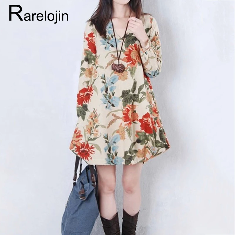 Rarelojin Spring autumn dress 2019 new fashion Korean plus size V-neck printing loose cotton midi dress women dress clothes
Rarelojin Spring autumn dress 2019 new fashion Korean plus size V-neck printing loose cotton midi dress women dress clothes
