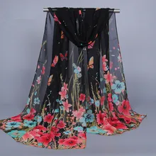 Шарф женский, пляжный, с цветочным принтом, из шифона и шелка(China)