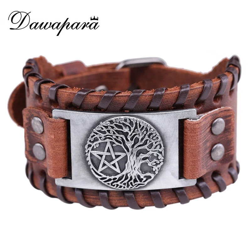 Dawapara Men's Wide Leather Bracelets & Bangles Tree Pentagram Charm And Brown Leather Wide Cuff Wristband For Men
Dawapara Men's Wide Leather Bracelets & Bangles Tree Pentagram Charm And Brown Leather Wide Cuff Wristband For Men
