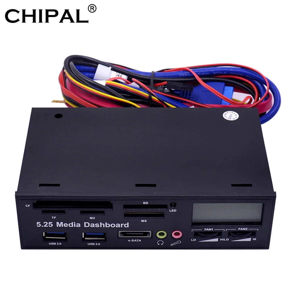 

CHIPAL All-in-One 5.25" Media Dashboard 19+1 20Pin USB 3.0 Front Panel 3.5mm Audio e-SATA MS CF TF SD Card Reader for CD-ROM