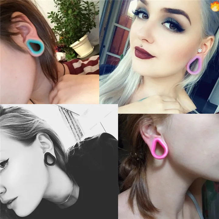 2 12pairs Silicone Piercing Ear Plugs And Tunnels Mixed Color Flexible Ear Expanders Earrings Piercing Women Fashion Body Jewelry