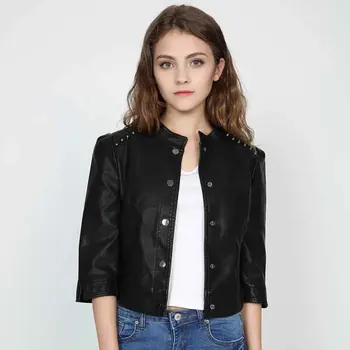 Women's Black Button Jackets Autumn short black slim locomotive pu leather Studded cropped sleeve jacket slim women's tops
Women's Black Button Jackets Autumn short black slim locomotive pu leather Studded cropped sleeve jacket slim women's tops