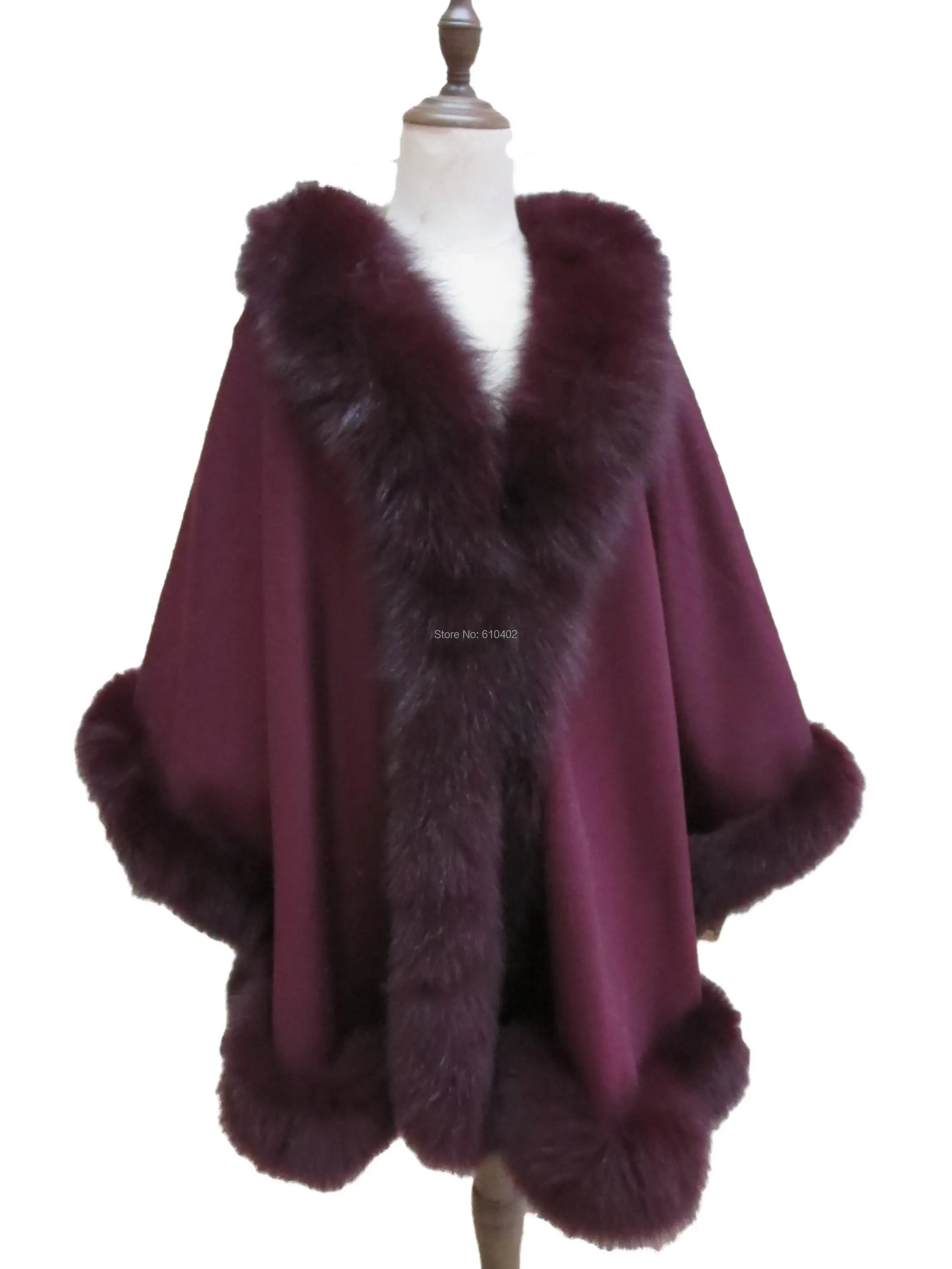 luxury Real cashmere Fox fur Poncho Cape/Coat /Elegance Oversize Fit all size Wine red
luxury Real cashmere Fox fur Poncho Cape/Coat /Elegance Oversize Fit all size Wine red