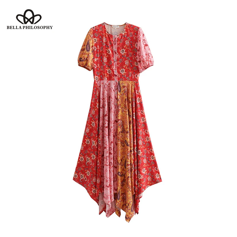Фото Женское винтажное платье Bella philosophy длинное плиссированное с цветочным принтом и