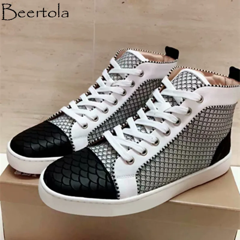 Beertola Leather Casual Shoes Men Snakeskin Pattern Mixed Color High Top Flats Shoes Men Round Toe Zapatos Mujer Cool Style Shoe
Beertola Leather Casual Shoes Men Snakeskin Pattern Mixed Color High Top Flats Shoes Men Round Toe Zapatos Mujer Cool Style Shoe