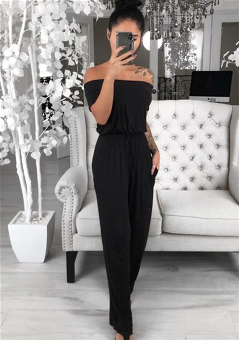 Women Jumpsuits Sexy Off Shoulder Short Sleeve Solid Color Pockets Jumpsuits Ladies Summer Bandage Jumpsuits for Streetwear
Women Jumpsuits Sexy Off Shoulder Short Sleeve Solid Color Pockets Jumpsuits Ladies Summer Bandage Jumpsuits for Streetwear