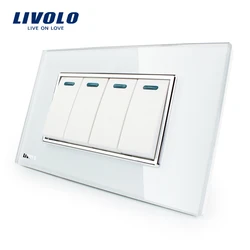 Производитель Livolo Роскошный белый кристалл стеклянная панель, 4 банды, 2 способ кнопочный настенный выключатель, VL-C3K4S-81