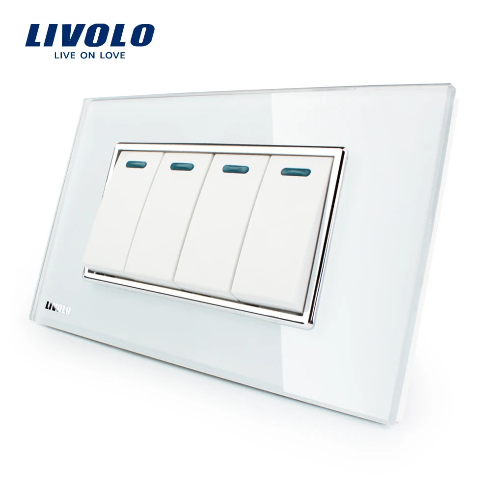 

Manufacturer Livolo Luxury White Crystal Glass Panel, 4Gang, 2 Way Push Button Home Wall Switch,VL-C3K4S-81