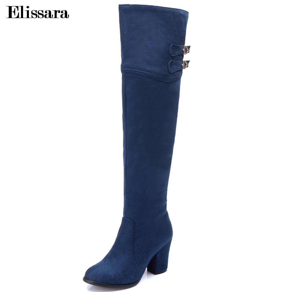 

Elissara Women High Heels Over Knee Boots Shoes Women Winter Warm Boots Lady Fashion Thigh High Knight Boots Plus Size 32-47