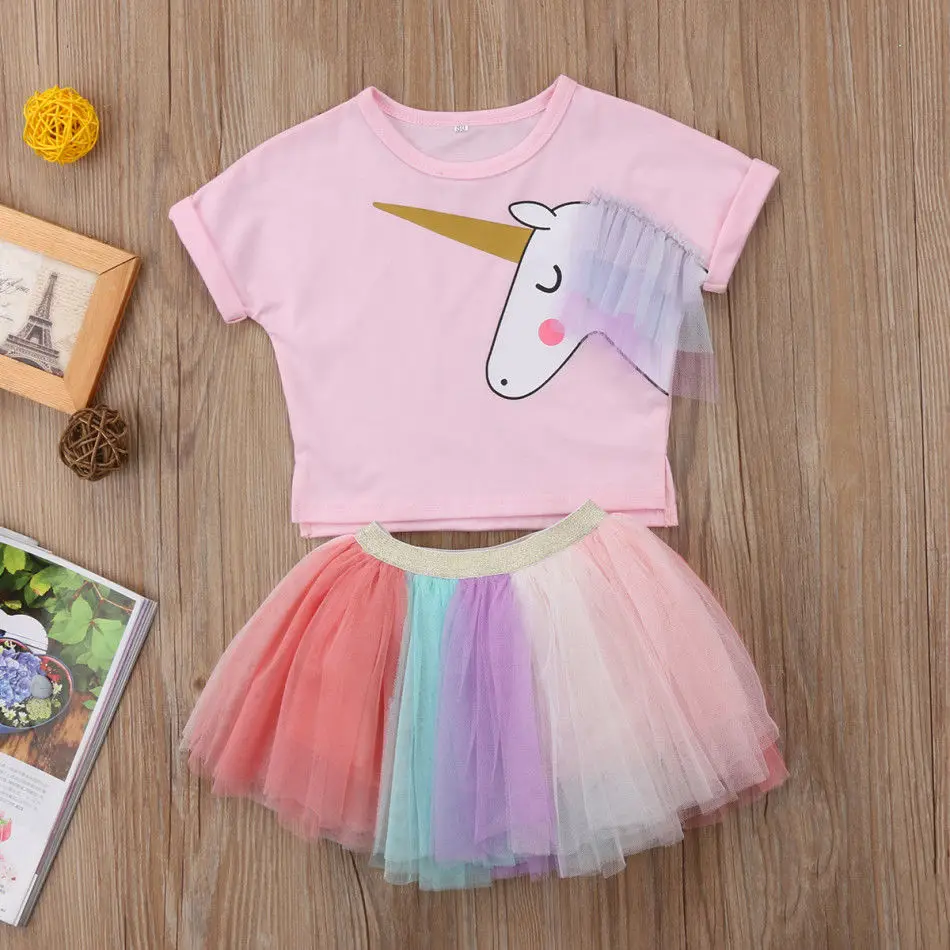 New Kids Baby Girl Unicorn Cartoon Cute Pink T-shirt Top Tutu Tulle Skirt Dress Outfits Set Summer
New Kids Baby Girl Unicorn Cartoon Cute Pink T-shirt Top Tutu Tulle Skirt Dress Outfits Set Summer