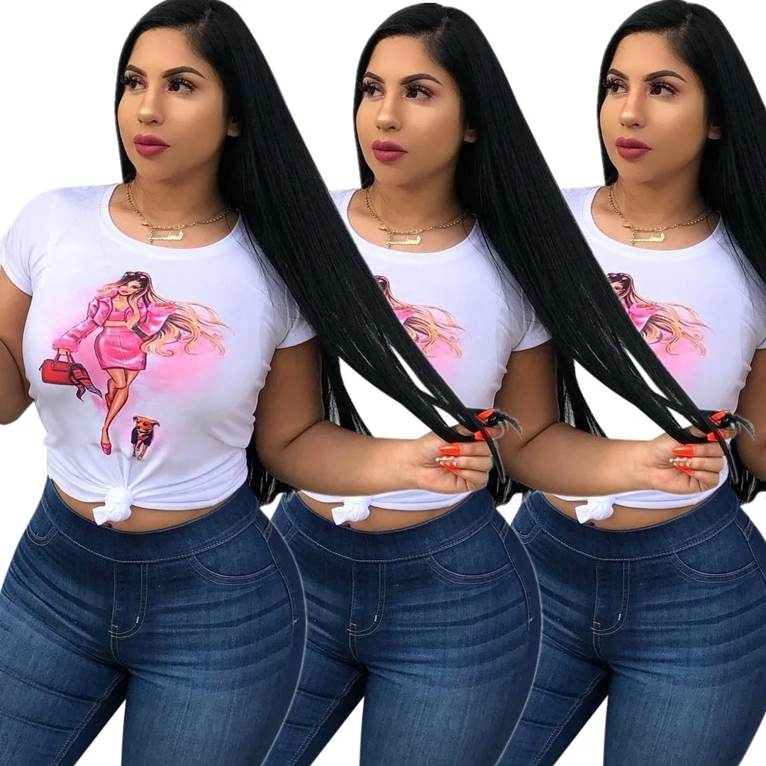 Girl Pattern New O-neck Short-sleeved European and American White T-shirt Printed Loose Woman Top
Girl Pattern New O-neck Short-sleeved European and American White T-shirt Printed Loose Woman Top