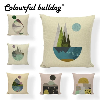 

Geometric Cushion Cover Stitching Scenic Fish Mountain 45*45CM Square Semicircle Trigon Circle Decorate Office Throw Pillowcase