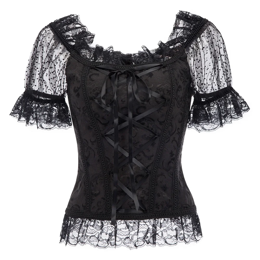 Belle Poque Womens Renaissance Corset Style Short Sleeve Off Shoulder Lace-up Back Tops solid White Black Gothic Punk T shirts
Belle Poque Womens Renaissance Corset Style Short Sleeve Off Shoulder Lace-up Back Tops solid White Black Gothic Punk T shirts