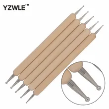 YZWLE 5 יח'\אריזה נייל אמנות כלים עץ ידית ציור ציור מברשת עט 2 דרך לאמנות מנקדים כלי 16(China)