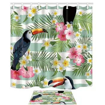 Tropical Bird Decor Toucan in Palm Leaves and Flowers Mildew Resistant Shower Curtain Suit With Flannel Non-Slip Floor Bath Rugs
Tropical Bird Decor Toucan in Palm Leaves and Flowers Mildew Resistant Shower Curtain Suit With Flannel Non-Slip Floor Bath Rugs