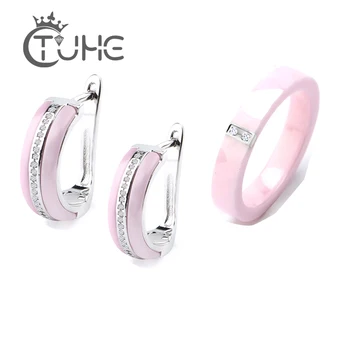 Fashion Pink Colors One Row AAA CZ Element Stud Earrings Rings Sets For Women Ceramic Rings Earrings Engagement Christmas Gift
Fashion Pink Colors One Row AAA CZ Element Stud Earrings Rings Sets For Women Ceramic Rings Earrings Engagement Christmas Gift