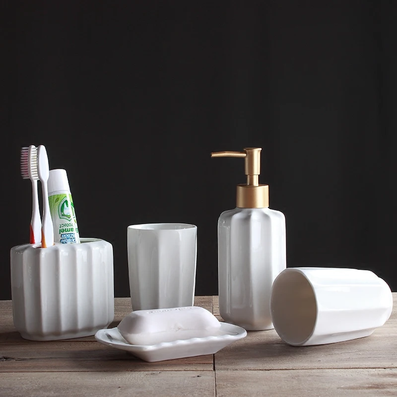 white Five-piece Set ceramics Bathroom Accessories Set Soap Dispenser/Toothbrush Holder/Tumbler/Soap Dish Bathroom Products
white Five-piece Set ceramics Bathroom Accessories Set Soap Dispenser/Toothbrush Holder/Tumbler/Soap Dish Bathroom Products
