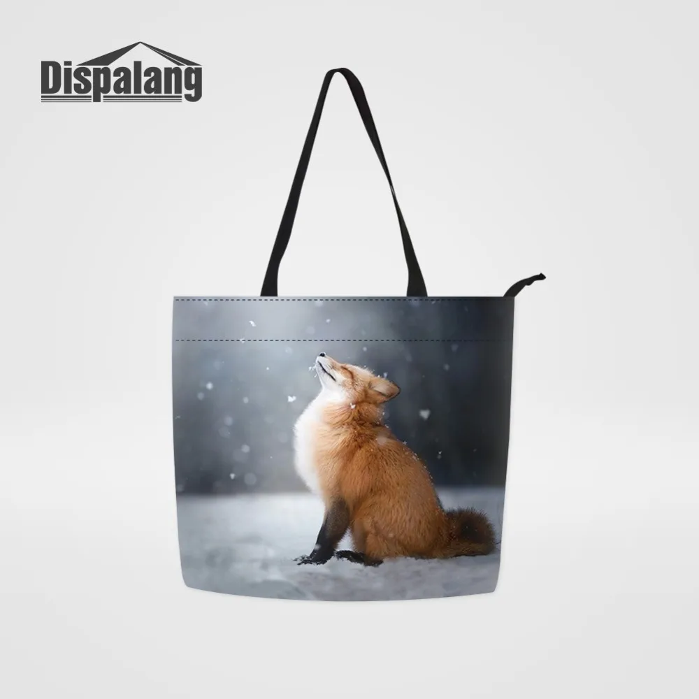 

Dispalang Fox Animal Environmental Shopping Bag Large Capacity Reusable Eco-Friendly Grocery Bags Women's Shoulder Handbag Totes