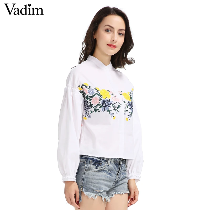Women flower embroidery lantern sleeve loose shirt stand collar long sleeve white blouse ladies fashion tops blusas LT1590
Women flower embroidery lantern sleeve loose shirt stand collar long sleeve white blouse ladies fashion tops blusas LT1590
