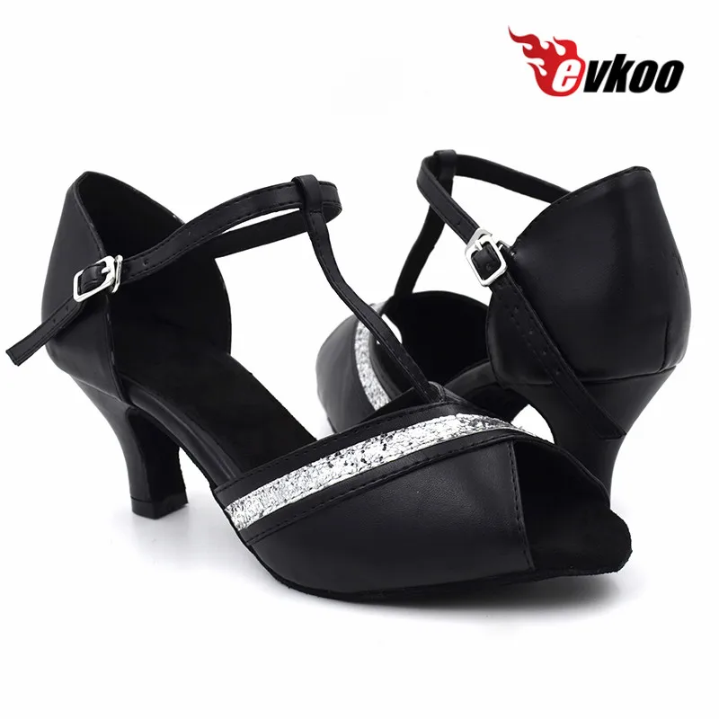 

Evkoodance Brand Professional Golden Pu Black Imitate Leather 4.5cm Low Heel Shiny Women Latin Dance Shoes Evkoo-449 DIY Shoes