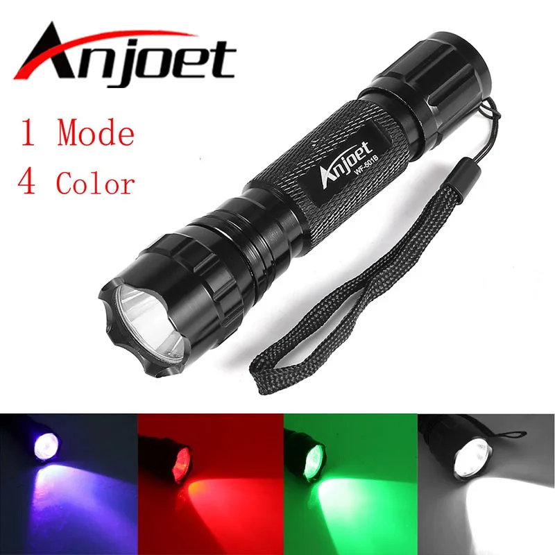

ANJOET 501B XML T6 LED Multi-color Hunting LED Flashlight Torch White/Green/Blue/Red Light Lanterna 1-Mode Flash Light 18650