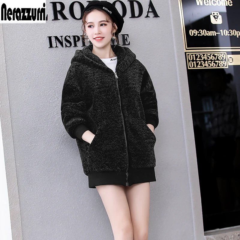 Nerazzurri Winter real fur jacket women 2019 plus size hooded bomber jacket 5xl 6xl zipper long sleeve sheep shearling coats
Nerazzurri Winter real fur jacket women 2019 plus size hooded bomber jacket 5xl 6xl zipper long sleeve sheep shearling coats