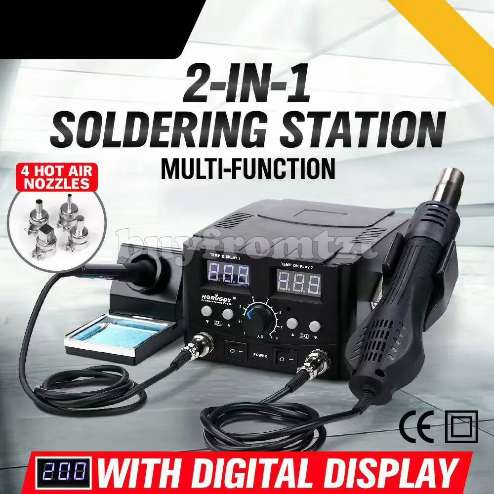 2 In 1 Soldering Rework Station Hot Air & Iron Desoldering Welder 750W Dual Display + 4 Nozzles
2 In 1 Soldering Rework Station Hot Air & Iron Desoldering Welder 750W Dual Display + 4 Nozzles