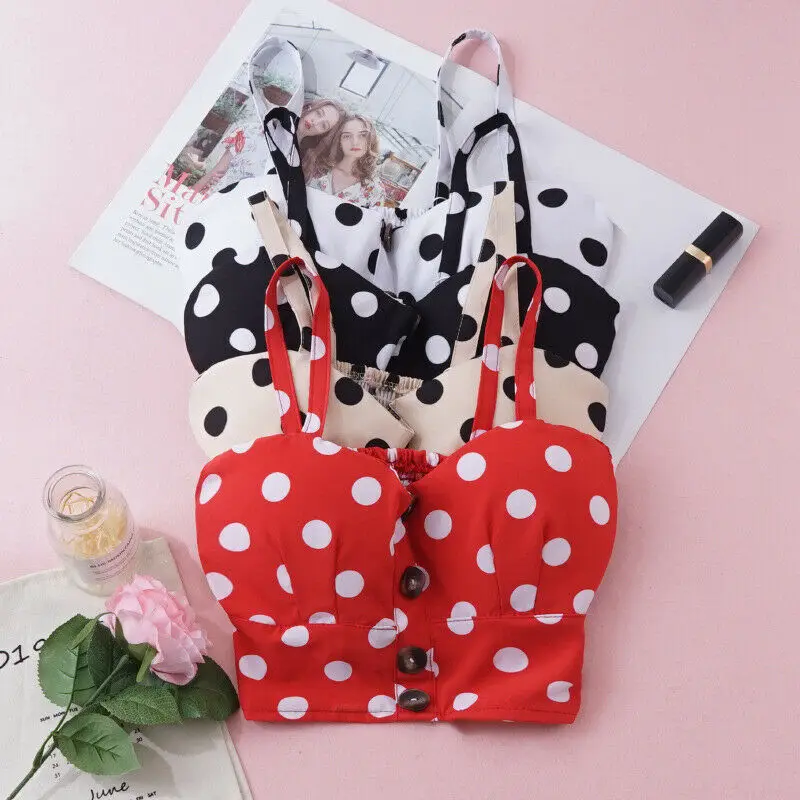 New Summer Crop Top Women Sexy Bralette Bralet Bustier Top Button Polka Dot Beach Crop Tops Slim Vest Shirt
New Summer Crop Top Women Sexy Bralette Bralet Bustier Top Button Polka Dot Beach Crop Tops Slim Vest Shirt