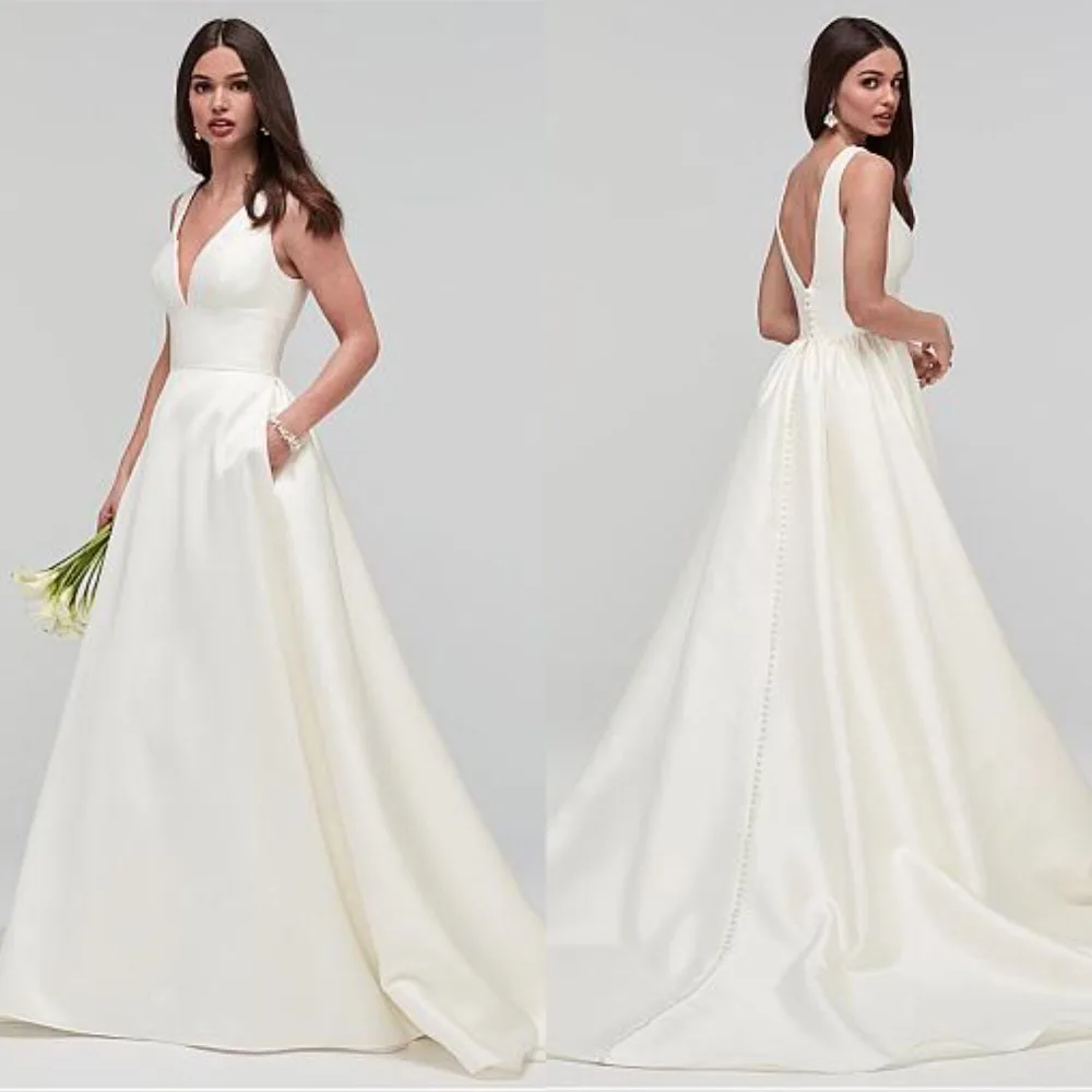Amazing Satin V-neck A-line Wedding Dress With Pockets Sleeveless Cheap Bridal Gowns 2019 Long Wedding Dress
Amazing Satin V-neck A-line Wedding Dress With Pockets Sleeveless Cheap Bridal Gowns 2019 Long Wedding Dress